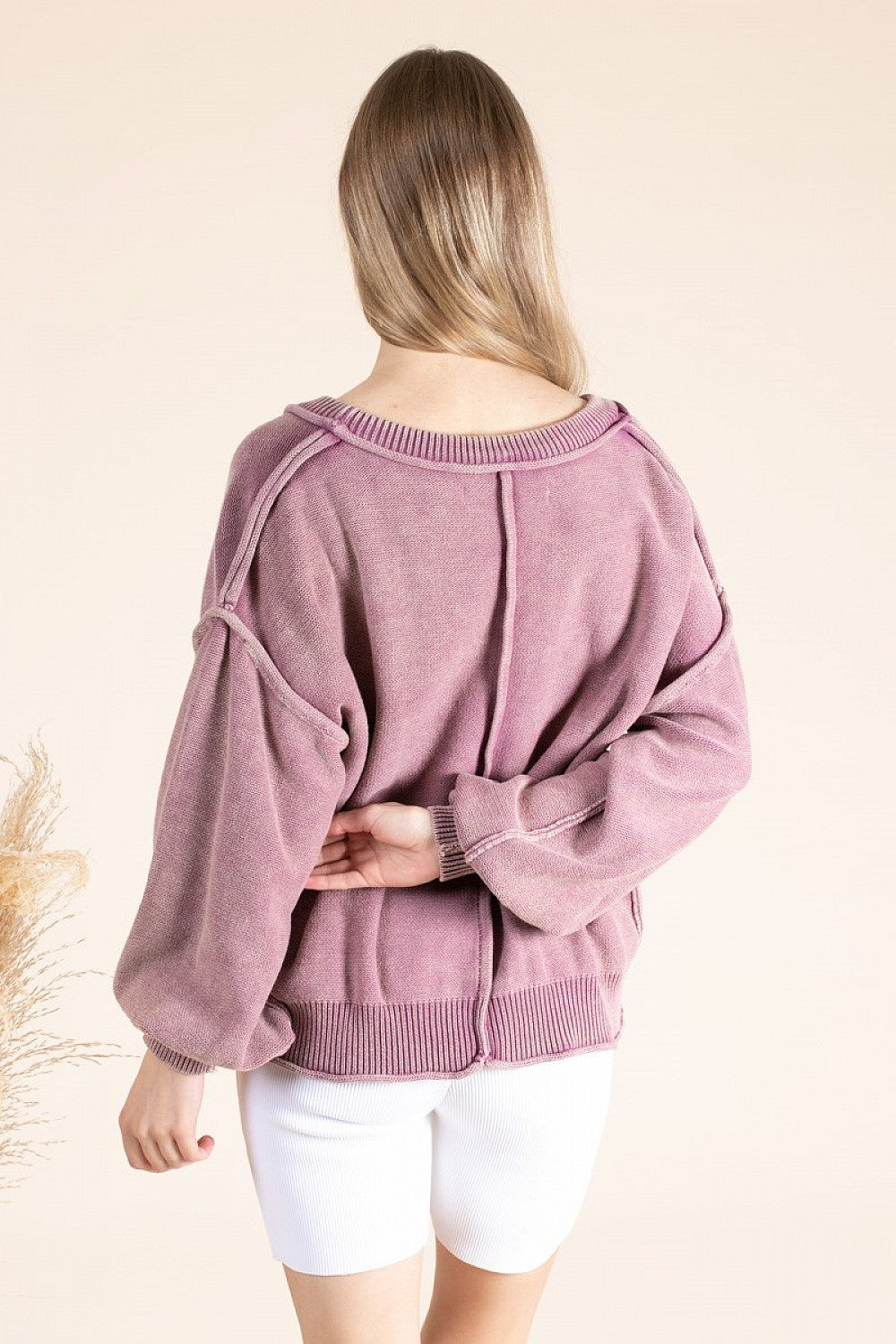"Dorothy" Washed Knit Cardigan in Mauve