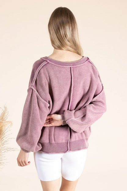 "Dorothy" Washed Knit Cardigan in Mauve