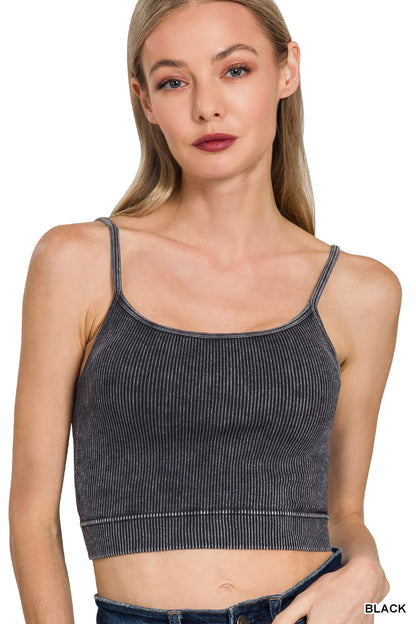 "Judy Bra" Ribbed Cropped Bra Top in Black
