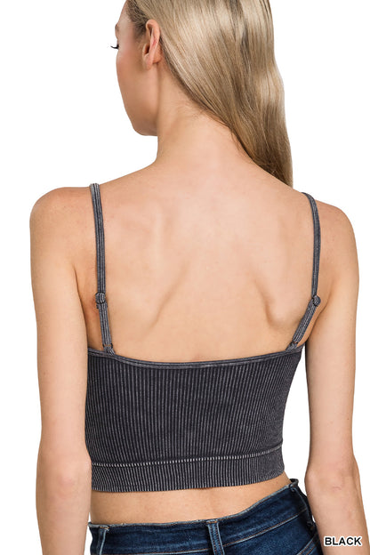 "Judy Bra" Ribbed Cropped Bra Top in Black