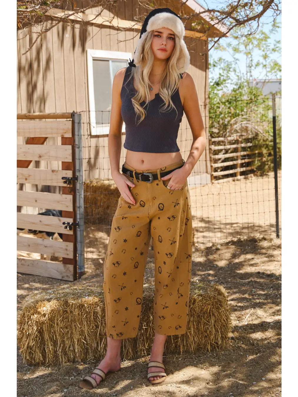 "Sweet Cowgirl" Caramel Brown Western Cropped Pants