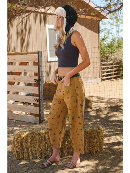 "Sweet Cowgirl" Caramel Brown Western Cropped Pants