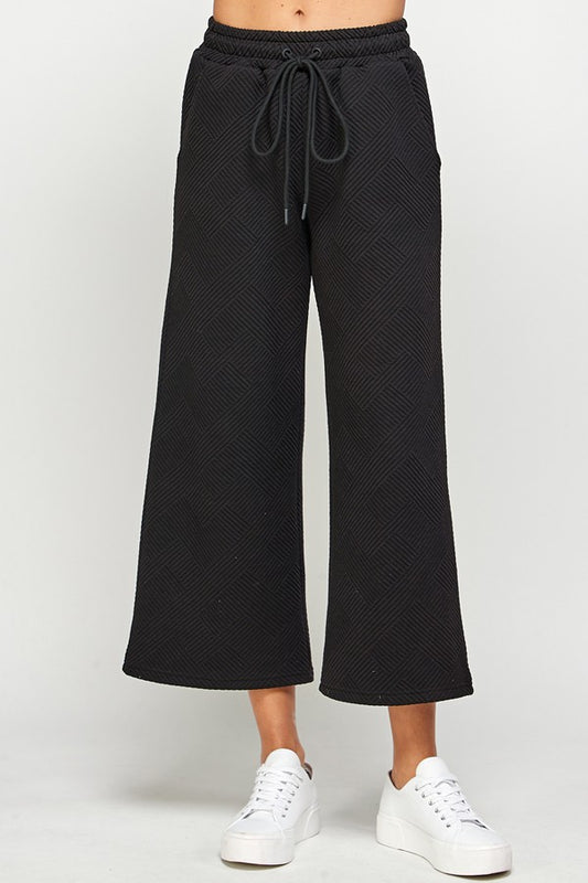 "Playtime" Textured Cropped Wide Leg Pants in Black