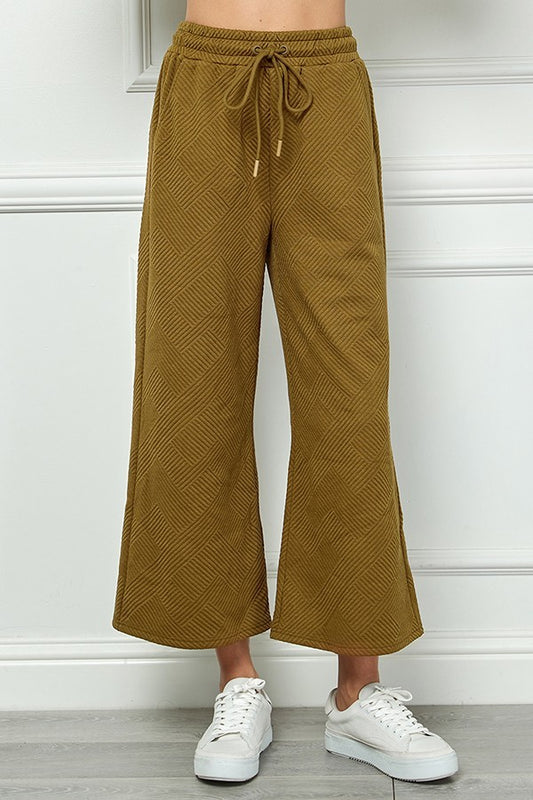 "Playtime" Textured Cropped Wide Leg Pants in Olive