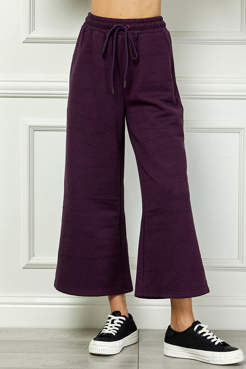 "Playtime" Textured Cropped Wide Leg Pants in Plum