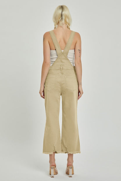 "Lou" Distressed Overalls in Sand Khaki