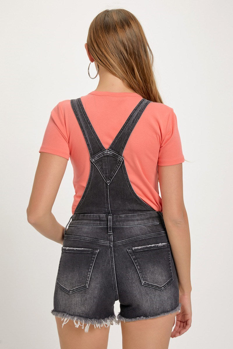 "Amy" Distressed Shortall Romper in Black