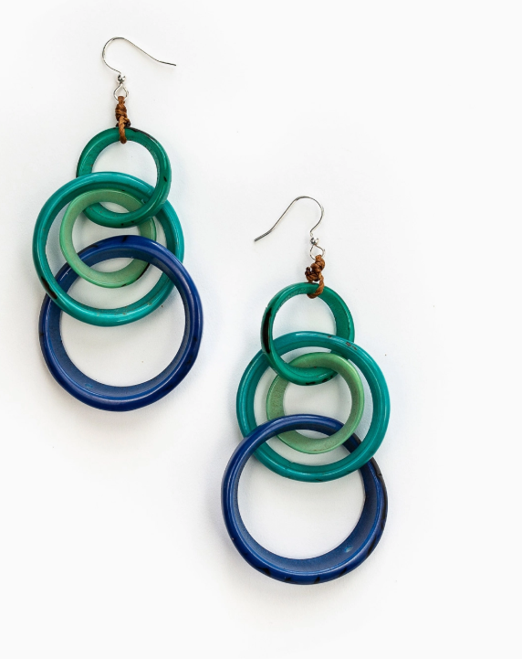 "Yazmine" Vegan Ivory Hoop Earrings in Blues