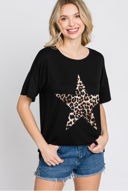 "Wild Star" Leopard Star Jersey Tee in Black