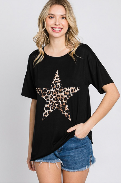 "Wild Star" Leopard Star Jersey Tee in Black