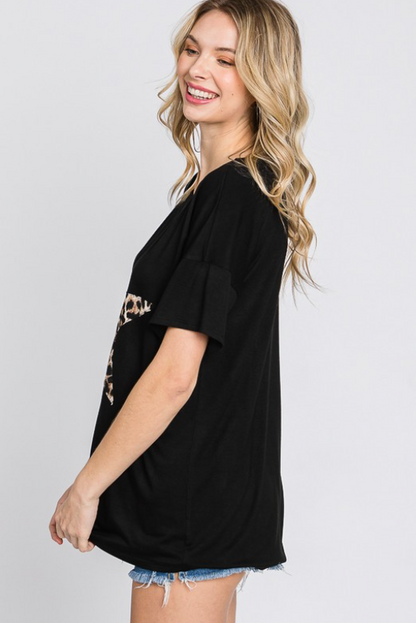 "Wild Star" Leopard Star Jersey Tee in Black