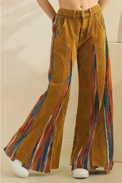 "Fiesta" Colorful Gold Corduroy Flare Pants