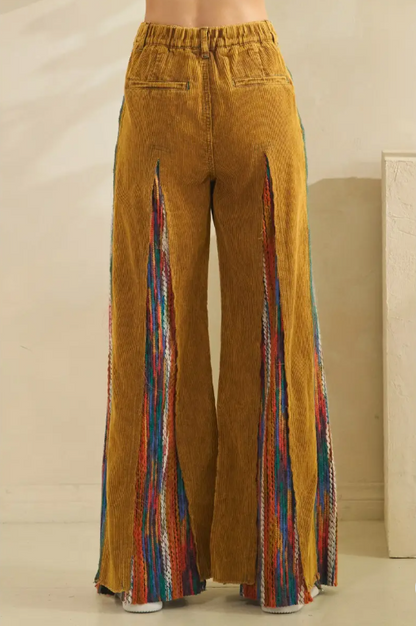 "Fiesta" Colorful Gold Corduroy Flare Pants