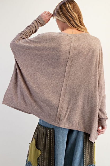 "Big Peace" Oversized Patchwork Shirt in Mocha