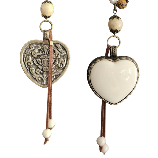 "Ivory Heart" Stone Beaded Heart Necklace