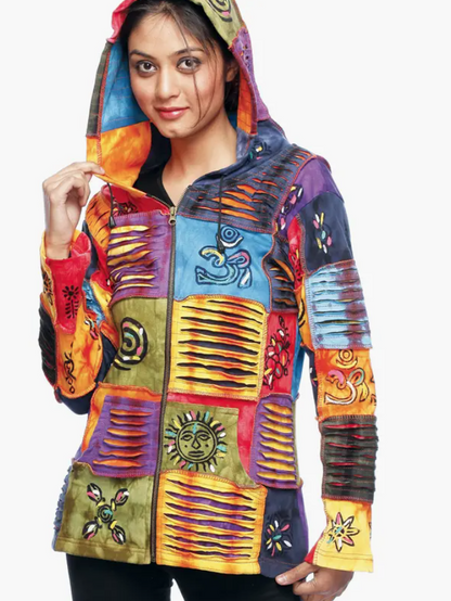 "Ohmega" Cotton Razor Cut Multicolor Hoodie Jacket