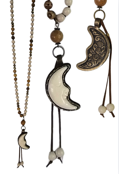 "Ivory Moon" Stone Beaded Crescent Moon Necklace