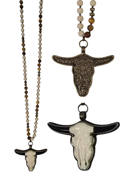 "Ivory Bullhead" Stone Beaded Bullhead Necklace
