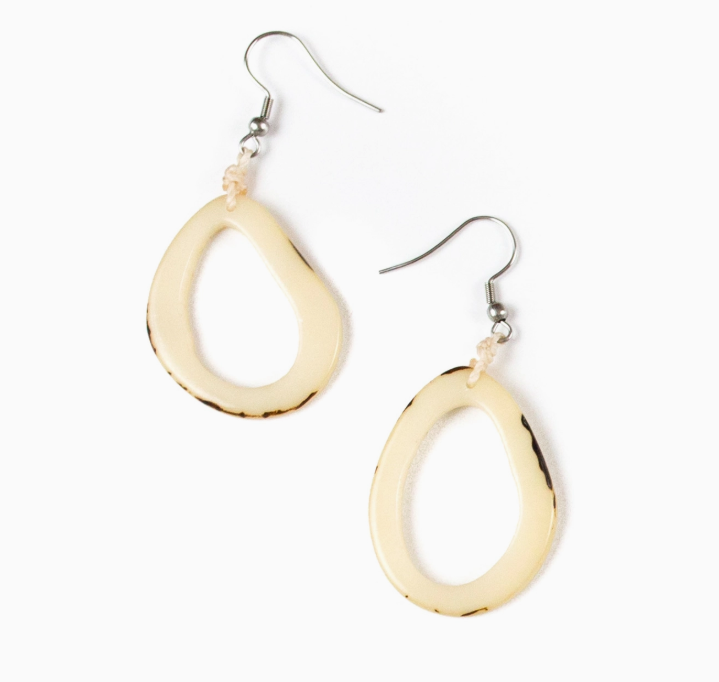 "Marianitas" Vegan Ivory Dangle Hoop Earrings in Natural