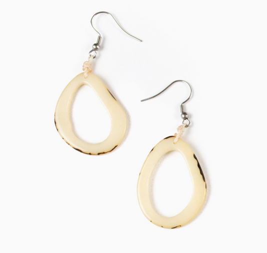 "Marianitas" Vegan Ivory Dangle Hoop Earrings in Natural