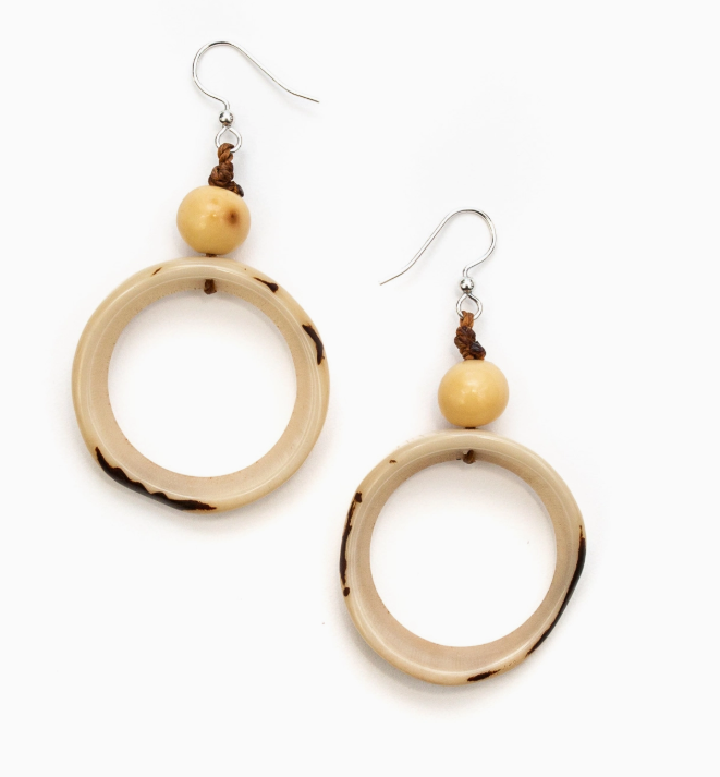 "Ring of Life" Vegan Ivory Dangle Hoop Earrings in Natural