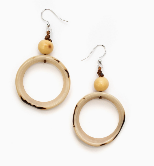 "Ring of Life" Vegan Ivory Dangle Hoop Earrings in Natural