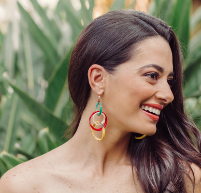 "Yazmine" Vegan Ivory Hoop Earrings in Blues