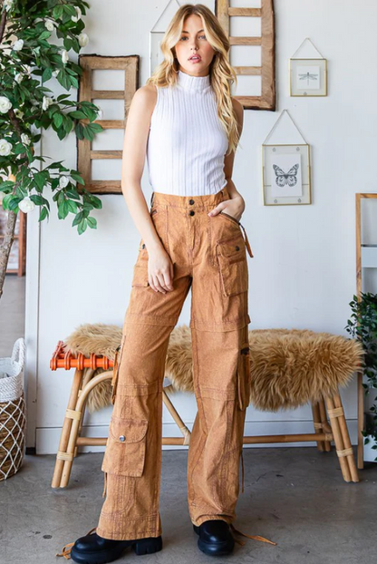 "Pocket Party" Camel Multi-Pocket Cargo Pants
