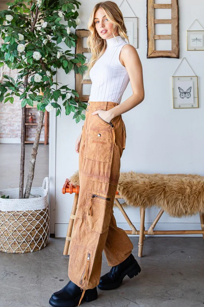 "Pocket Party" Camel Multi-Pocket Cargo Pants