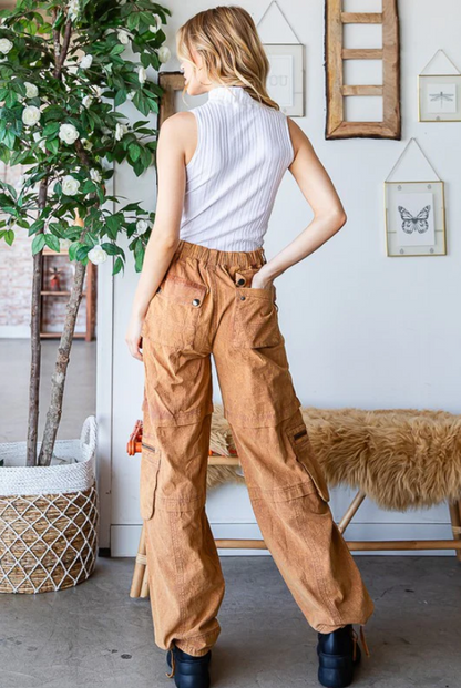 "Pocket Party" Camel Multi-Pocket Cargo Pants