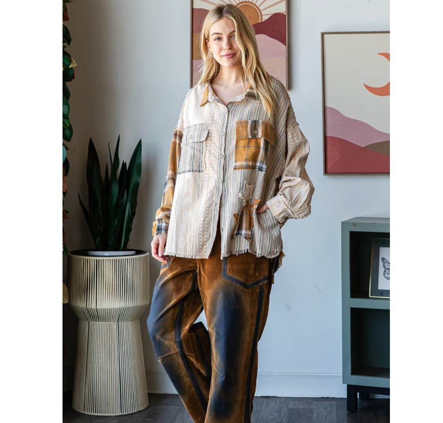 "Penny Lane" Mustard Cream Star Shirt