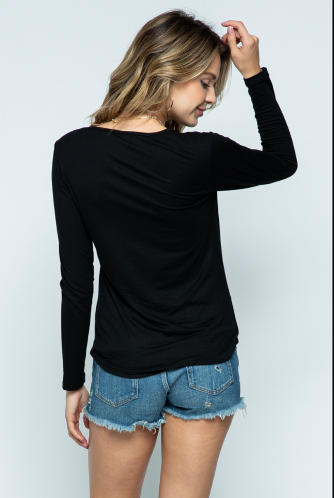 "Paula" Star-Studded Long Sleeve Rayon Tee