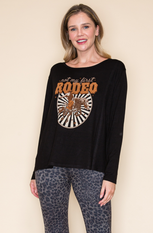 "Not My First Rodeo" Cowboy Long Sleeve Jersey Tee