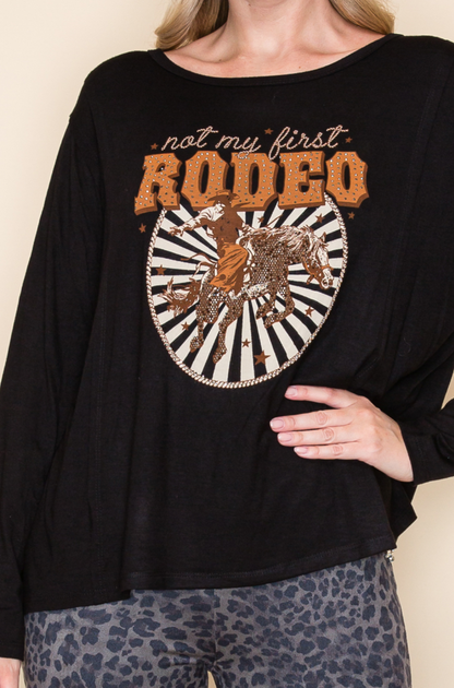 "Not My First Rodeo" Cowboy Long Sleeve Jersey Tee