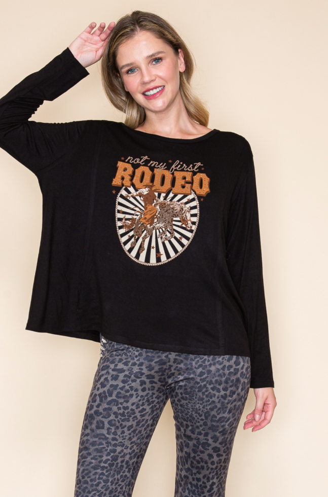 "Not My First Rodeo" Cowboy Long Sleeve Jersey Tee