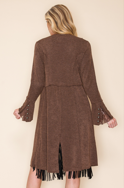 "Pepper" Button Accent Longline Knit Jacket in Brown