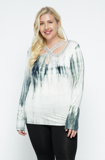 "Christie" White Black Studded Crisscross Top Plus