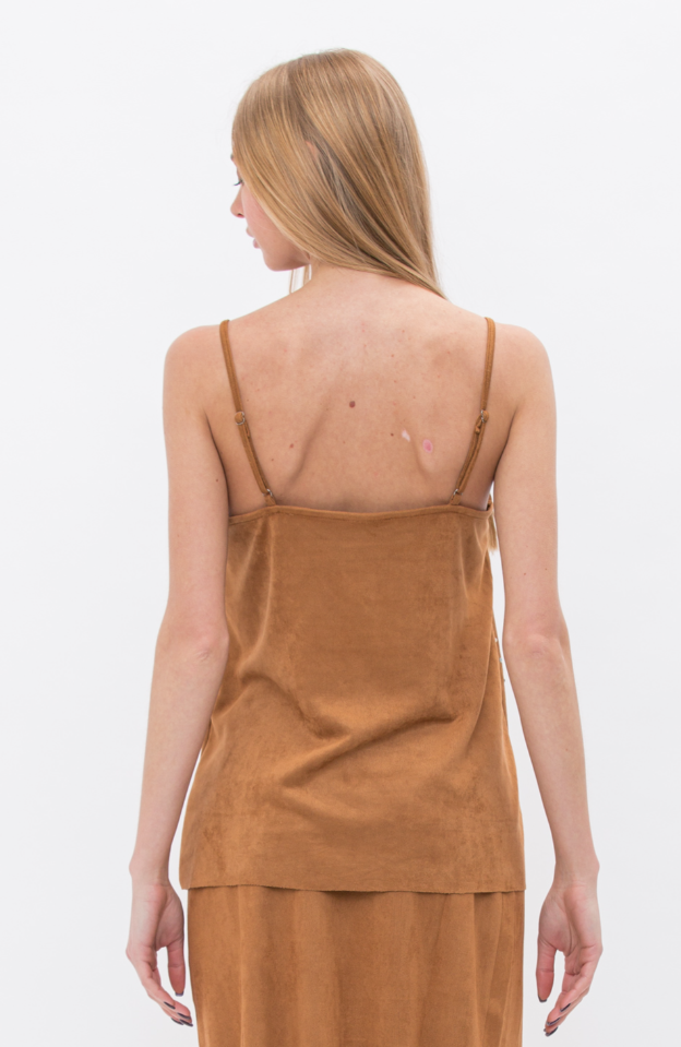 "Miley" Microsuede Cami with Rhinestone Accents in Camel