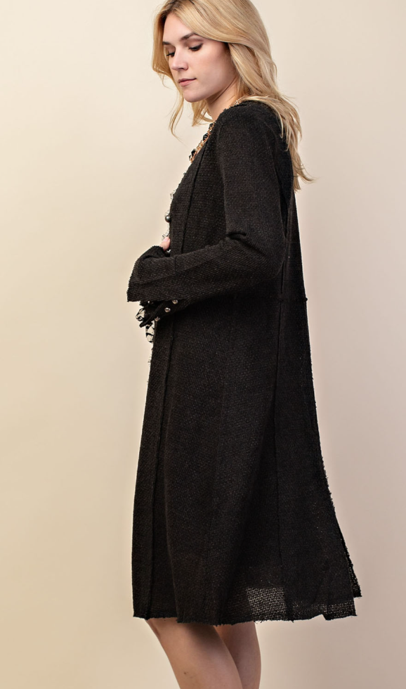 "Pepper" Button Accent Longline Knit Jacket in Black