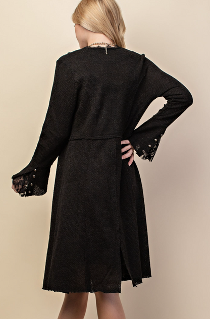 "Pepper" Button Accent Longline Knit Jacket in Black