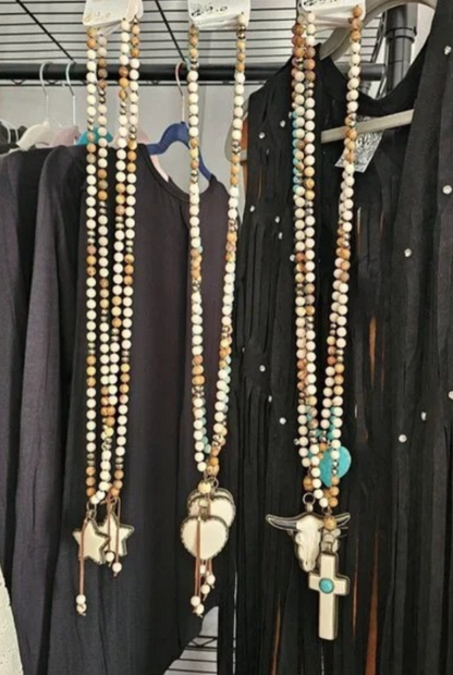 "Ivory Bullhead" Stone Beaded Bullhead Necklace