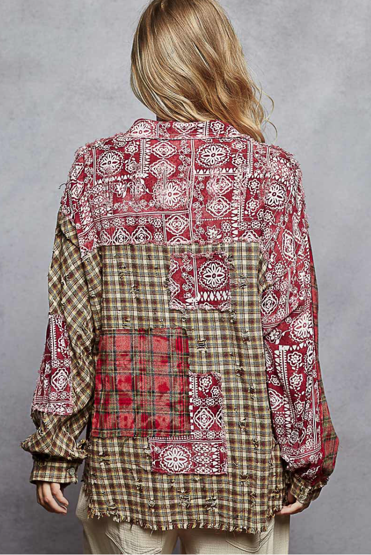 "Marion" Plaid Button Up Cotton Shirt in Mulberry