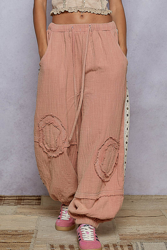 "Serena" Double Gauze Studded Joggers in Washed Pink