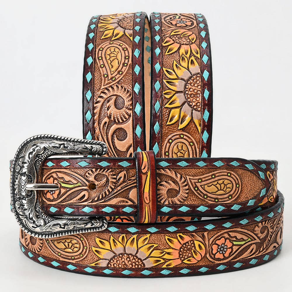 "Paisley Sun" Tooled Leather Western Belt