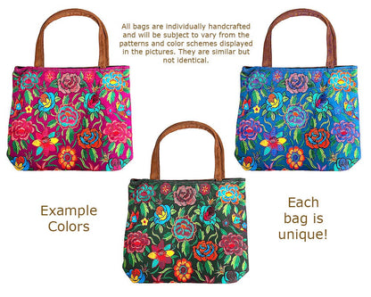 "Boho Floral" Embroidered Suede Tote Bag