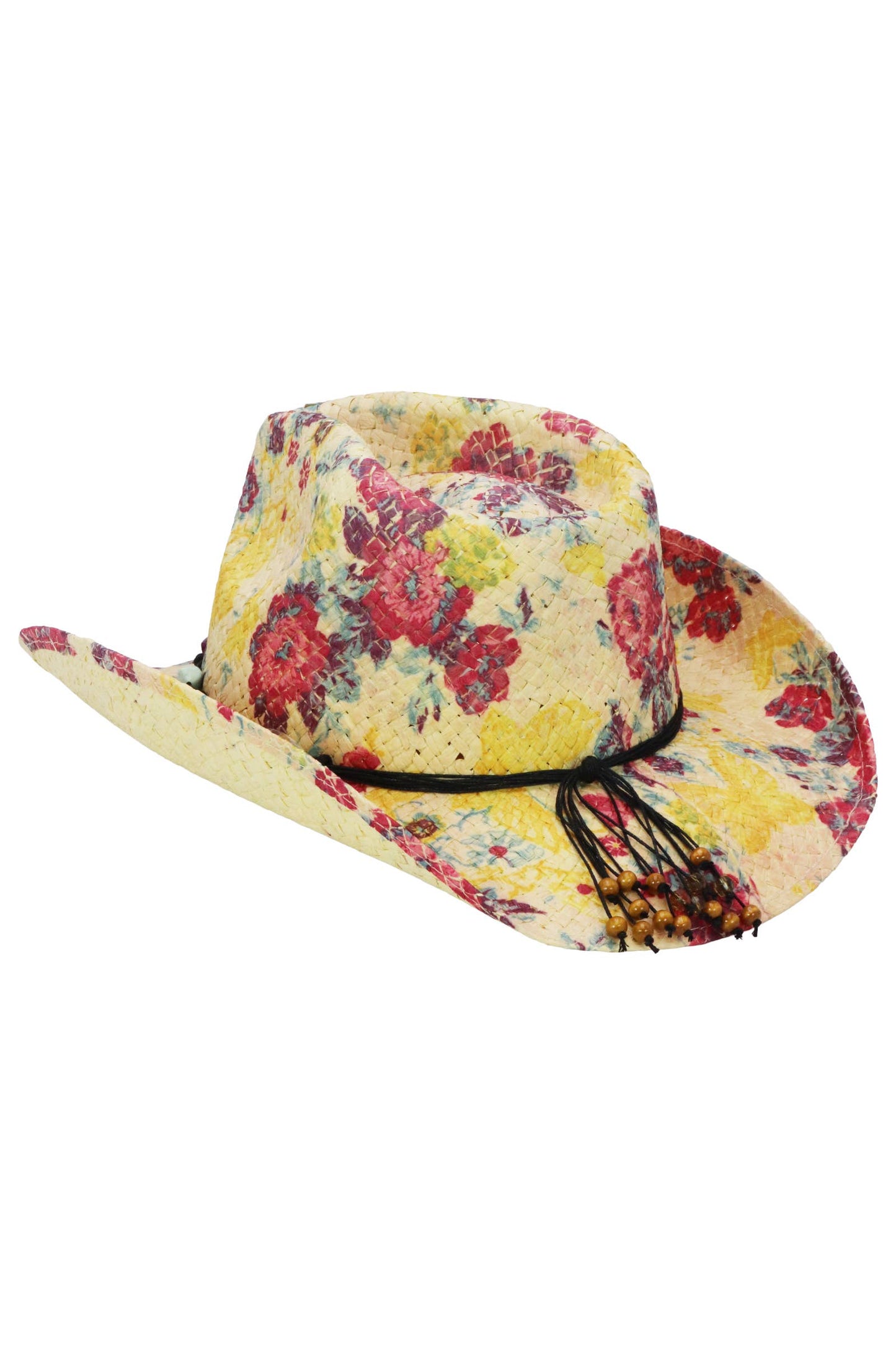 "Poppy" Floral Print Raffia Straw Cowboy Hat