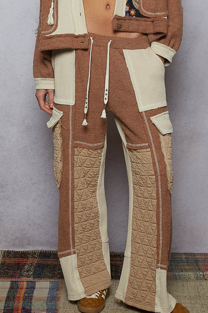 "Wanderlust" Oat Chocolate Floral Knit Thermal Quilted Pants