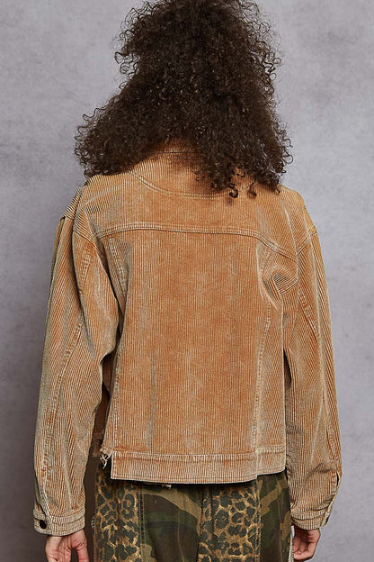"Bobbie" Destroyed Hem Corduroy Jacket in Teddy Bear Brown