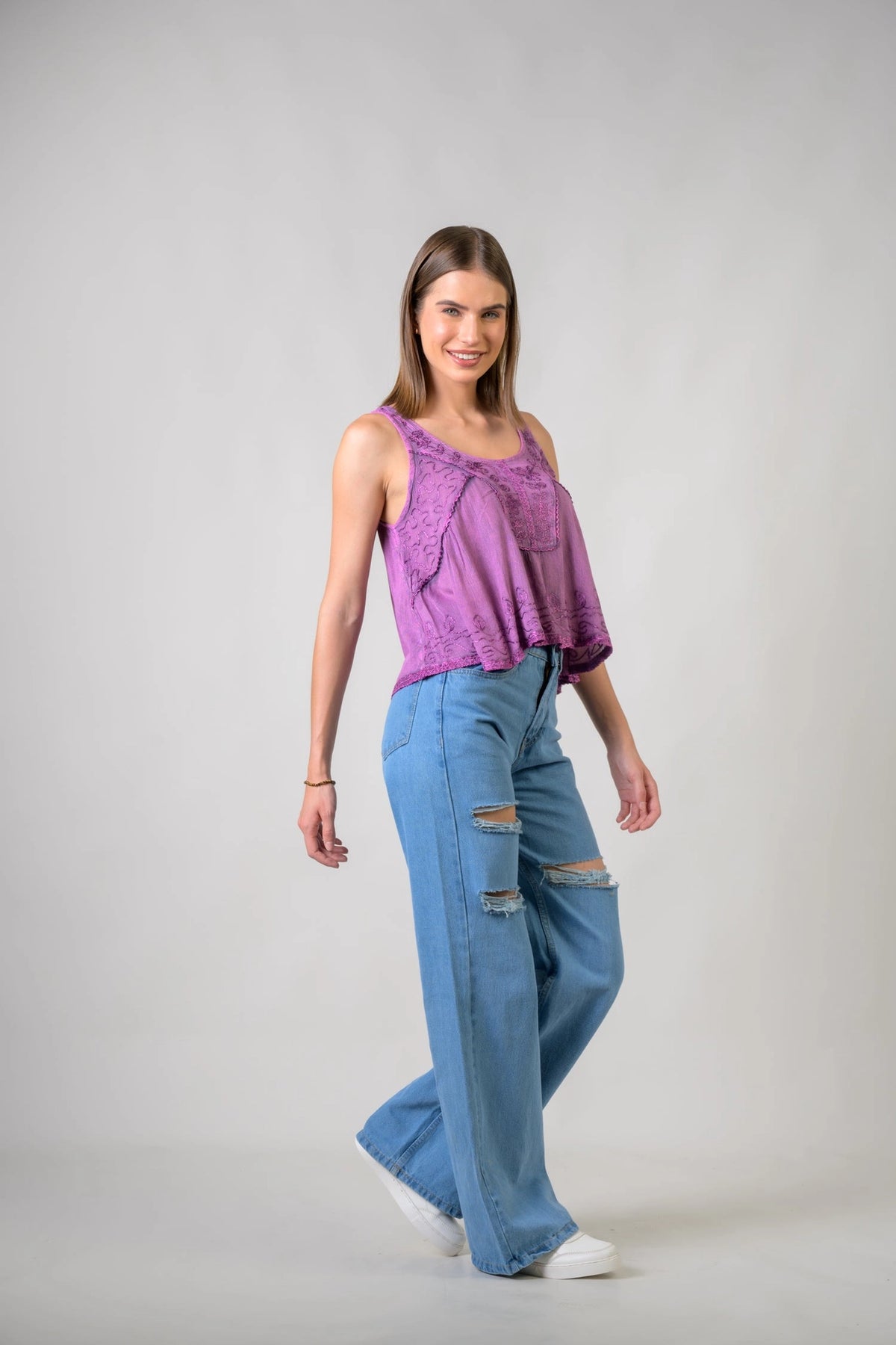 "Petticoat" Sleeveless Viscose Tank Top in Pink