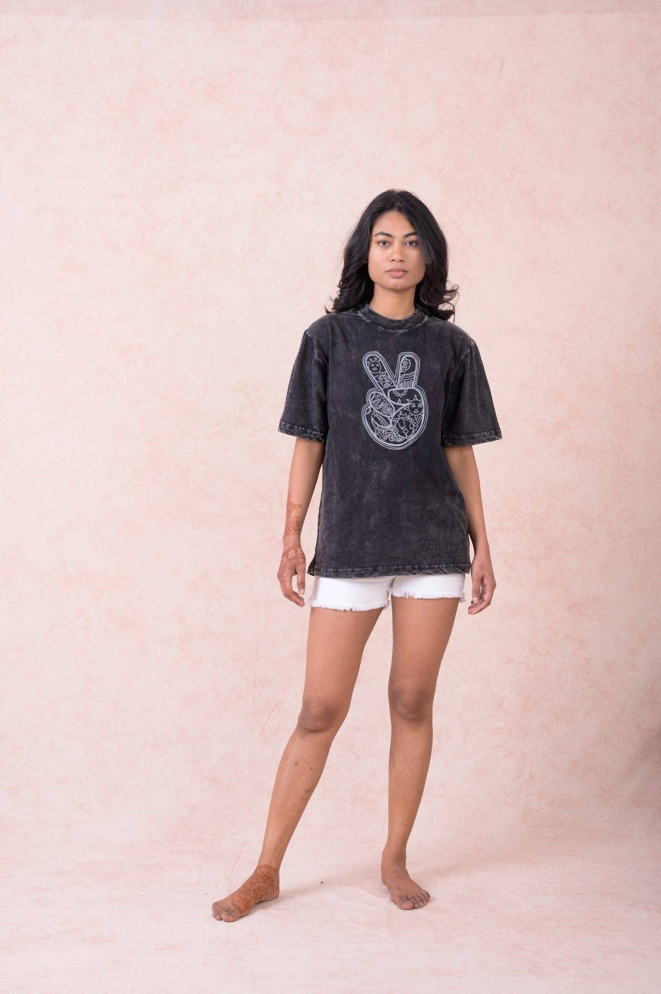 "World Peace" Cotton Tee Shirt in Black